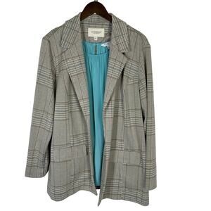 Liverpool LA Oatmeal‎ Plaid Boyfriend Blazer Turquoise Shell 1X Academia Office